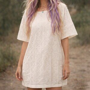 Current Elliot Eyelet T-Shirt Slip-On Dress, Dirty White, Size Medium